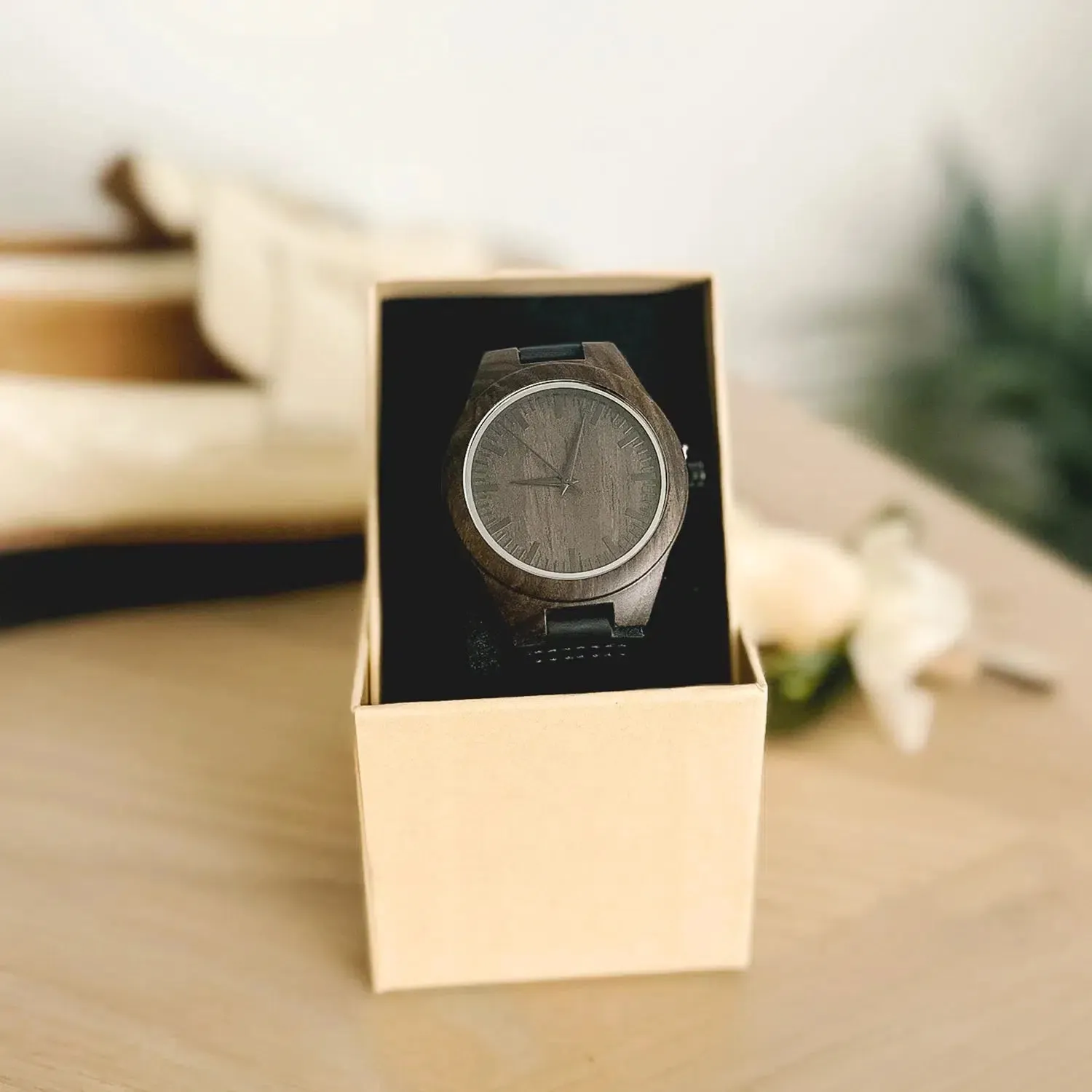 Personalized Dark Brown Wooden Watch for Dad