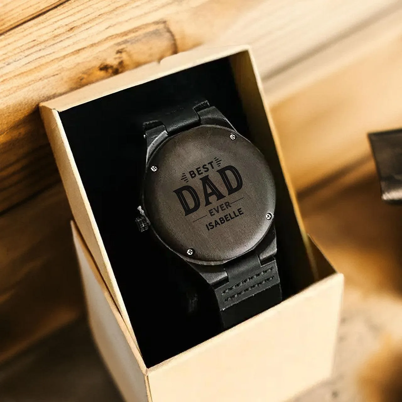 Personalized Dark Brown Wooden Watch for Dad