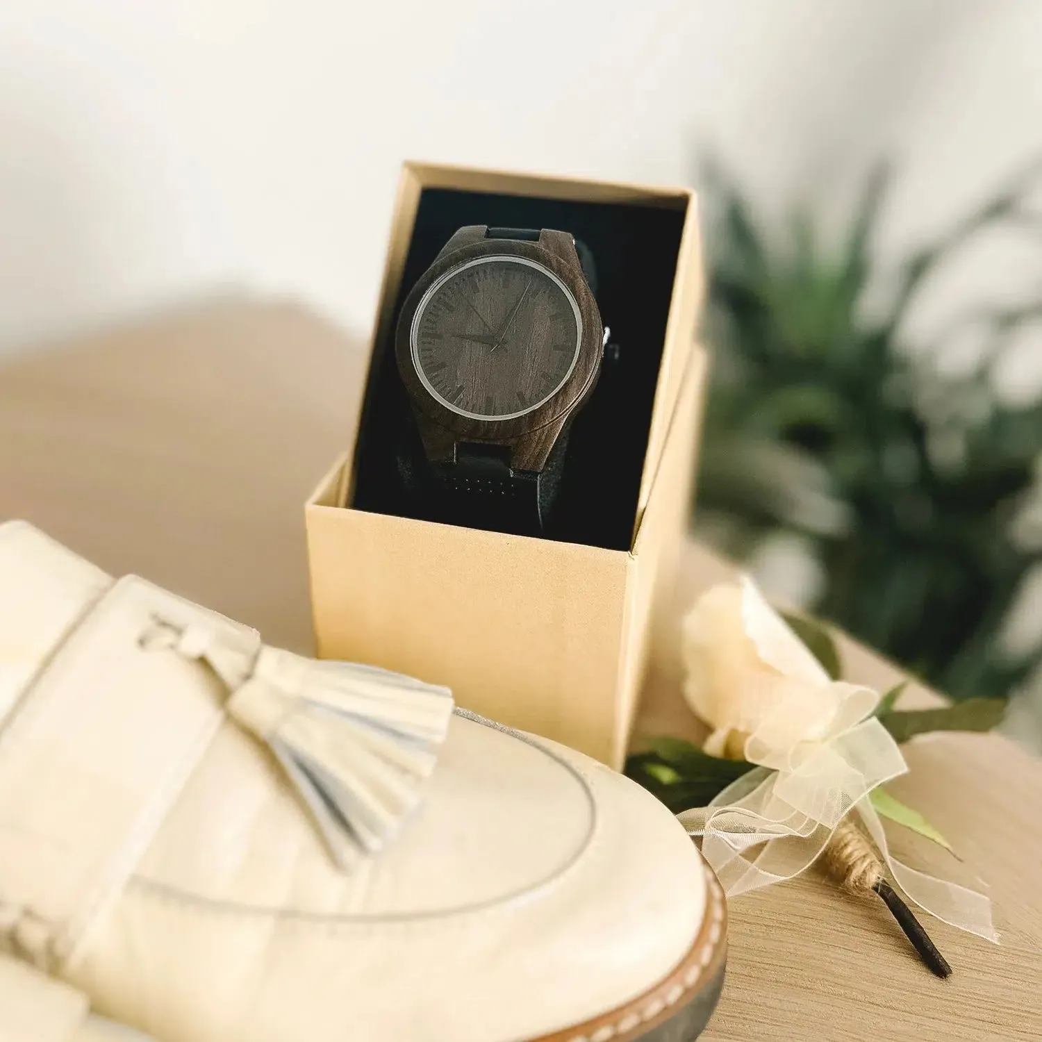 Personalized Dark Brown Wooden Watch for Dad