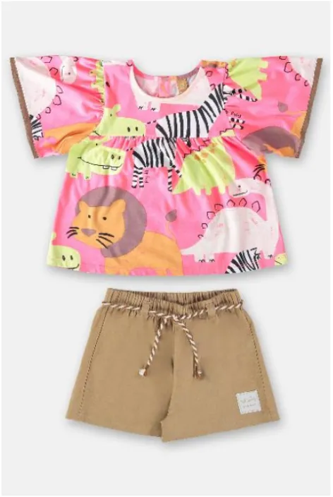 Pink Safari Top & Linen Short Set