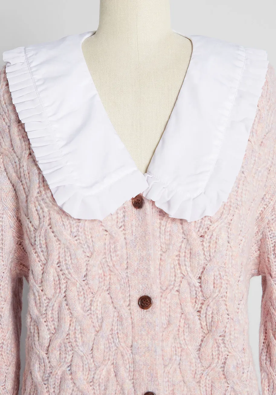 Pursuing What's Precious Collared Cable Knit Cardigan