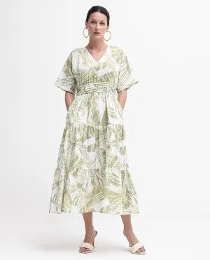 Rareism Women Eltuz Light Green Extended Sleeves V-Neck  Fit And Flare Maxi Abstract Print Dress