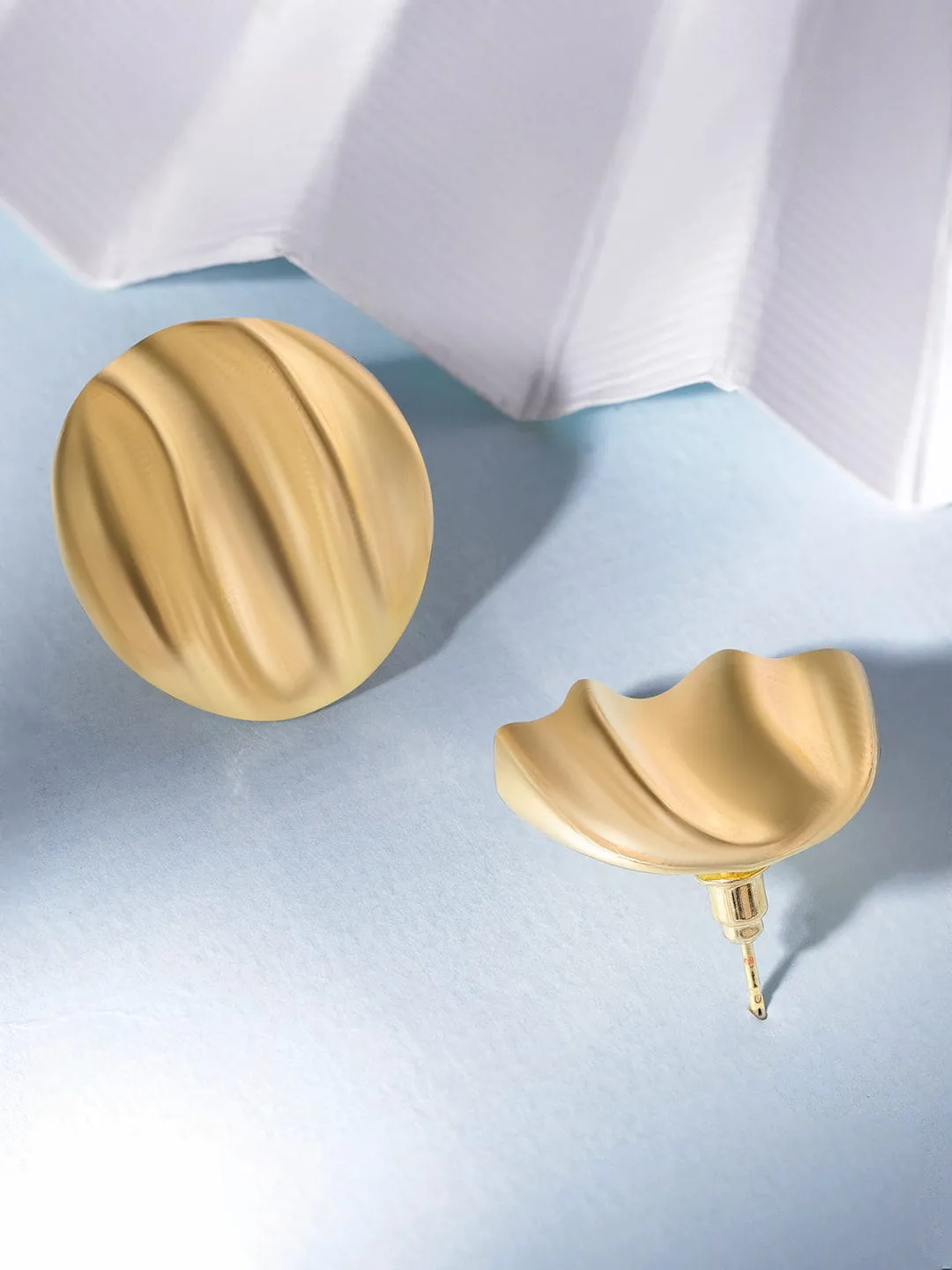 Rubans 18K Gold Plated Circular Stud Earrings with Elegant Wave Design