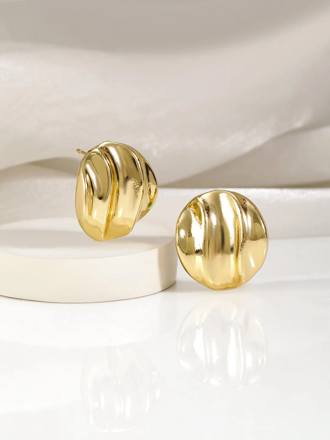 Rubans 18K Gold Plated Circular Stud Earrings with Elegant Wave Design