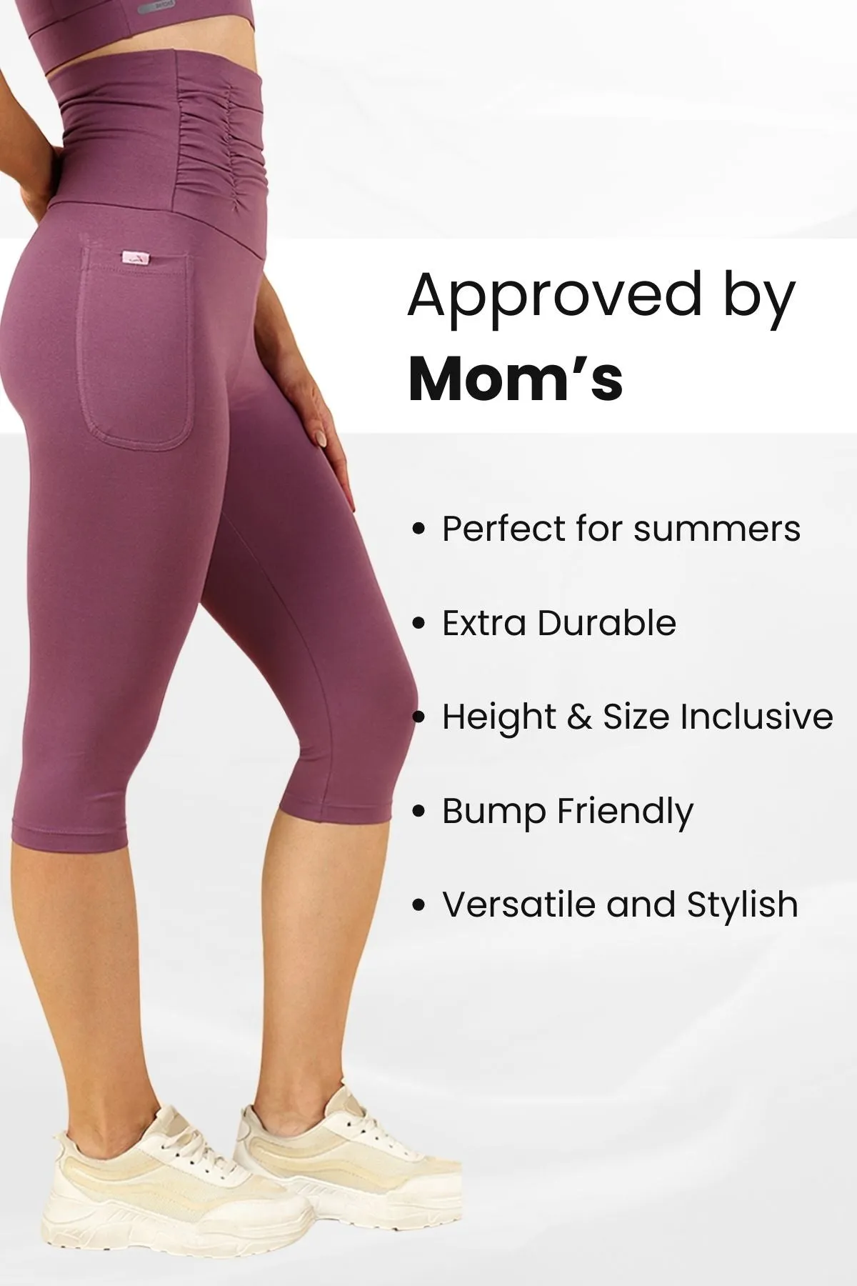 Ruched Cotton Rosewood Maternity Capri (Pregnancy & Postpartum)