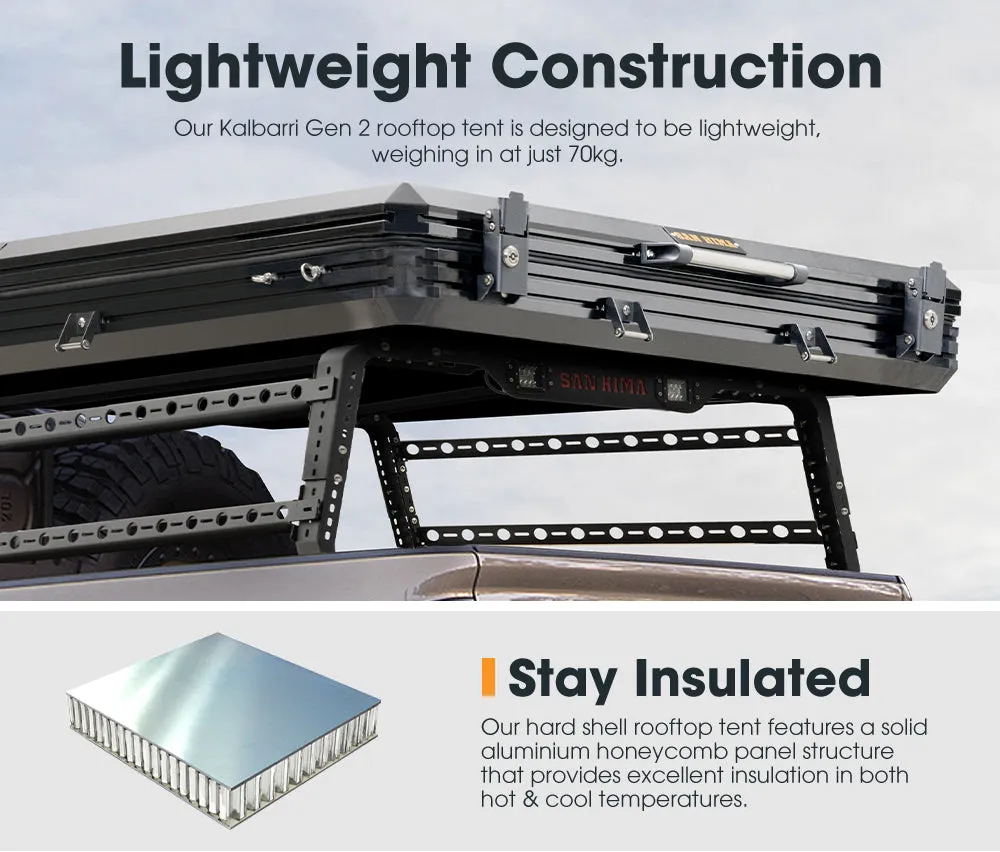 San Hima Kalbarri Gen 2 Roof Top Tent Hardshell   Universal Ute Tub Rack