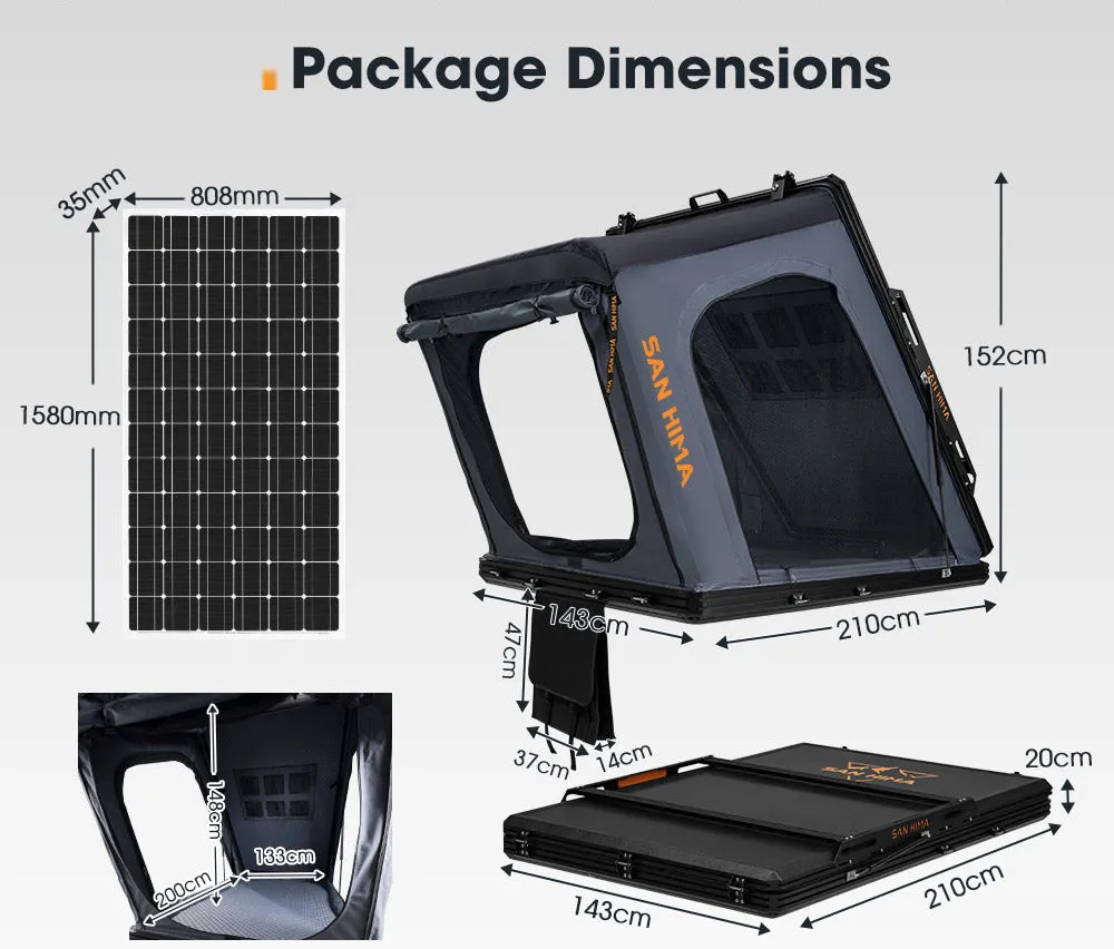 San Hima Kalbarri Gen 2 Roof Top Tent Hardshell With Ladder   250W Solar Panel