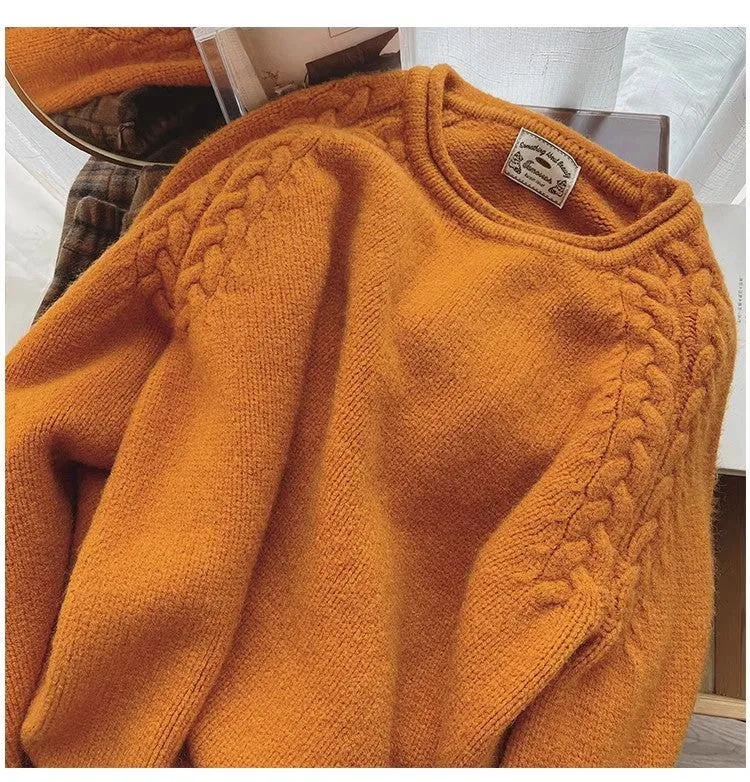 Solid color round neck sweater for women casual long-sleeved sweater     S4810