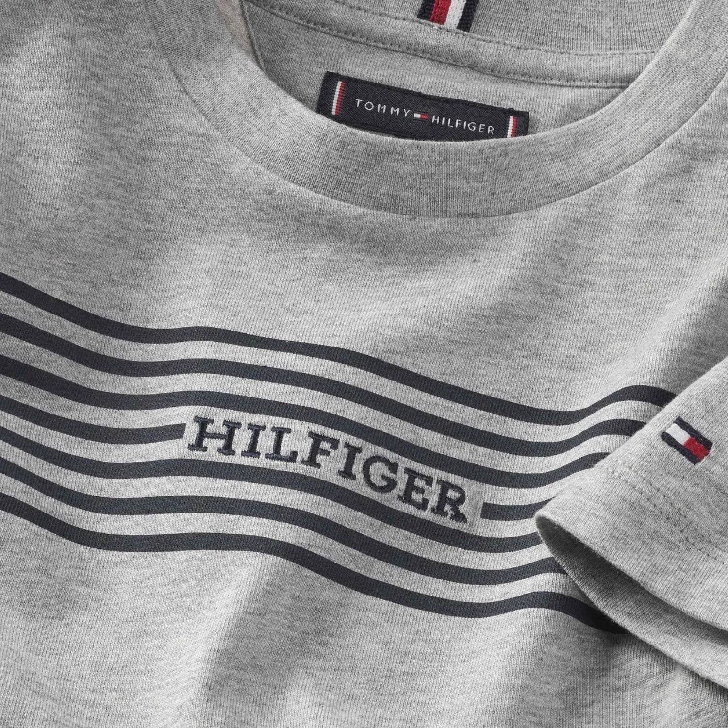 Tommy Hilfiger Light Grey Htr / Navy Stripes Monotype Print Stripe Reg Tee Ss