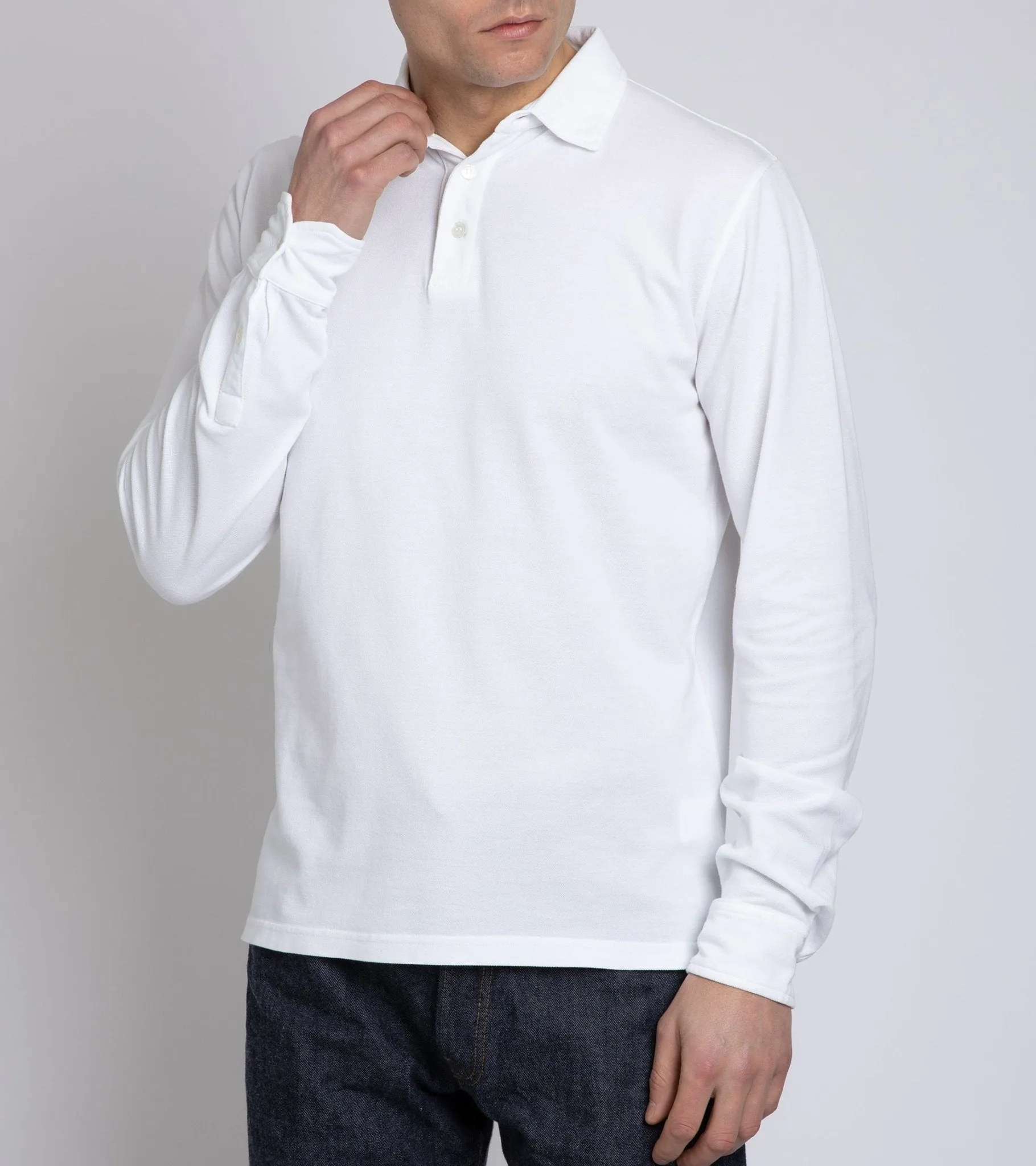 Trunk Moxon Long Sleeve Polo Shirt: White