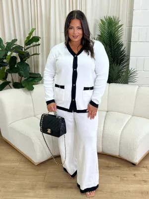 Tyla White/Black Trim Plus Size Colour Block Knitted Set